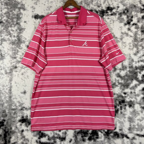 Nike Golf Polo Mens‎ Size Extra Large Alabama Crimson Tide Pink Striped Roll - Picture 1 of 11